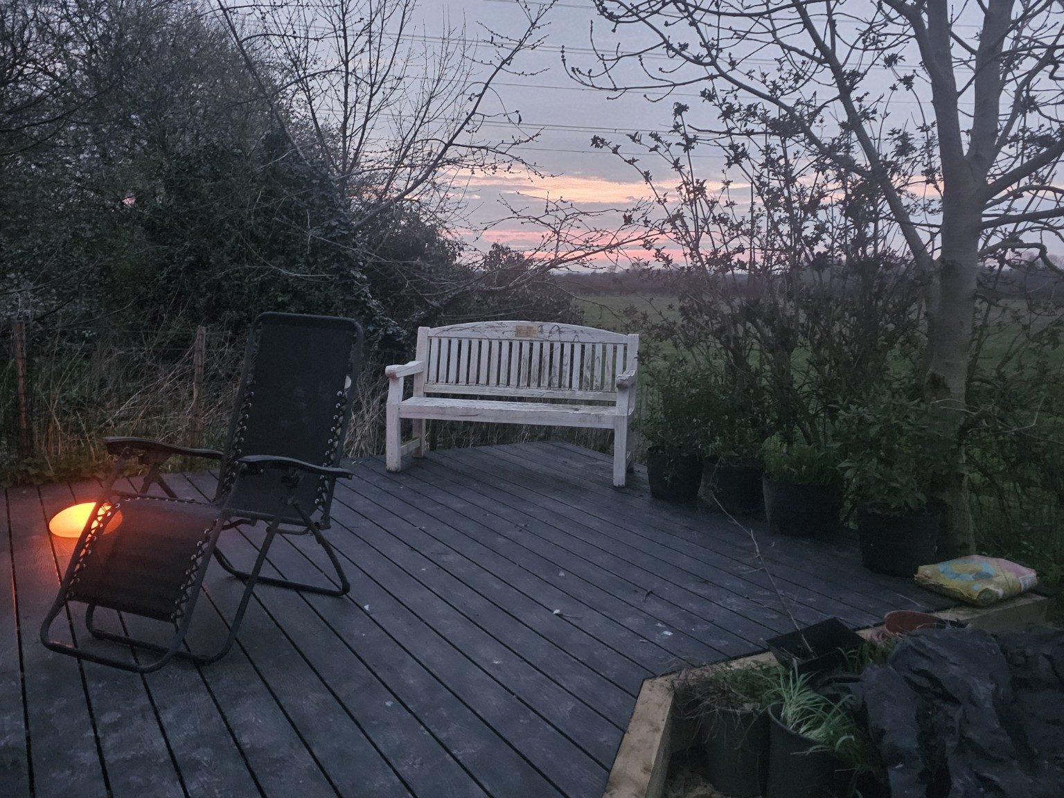 Yaffles Barn deck at sunset